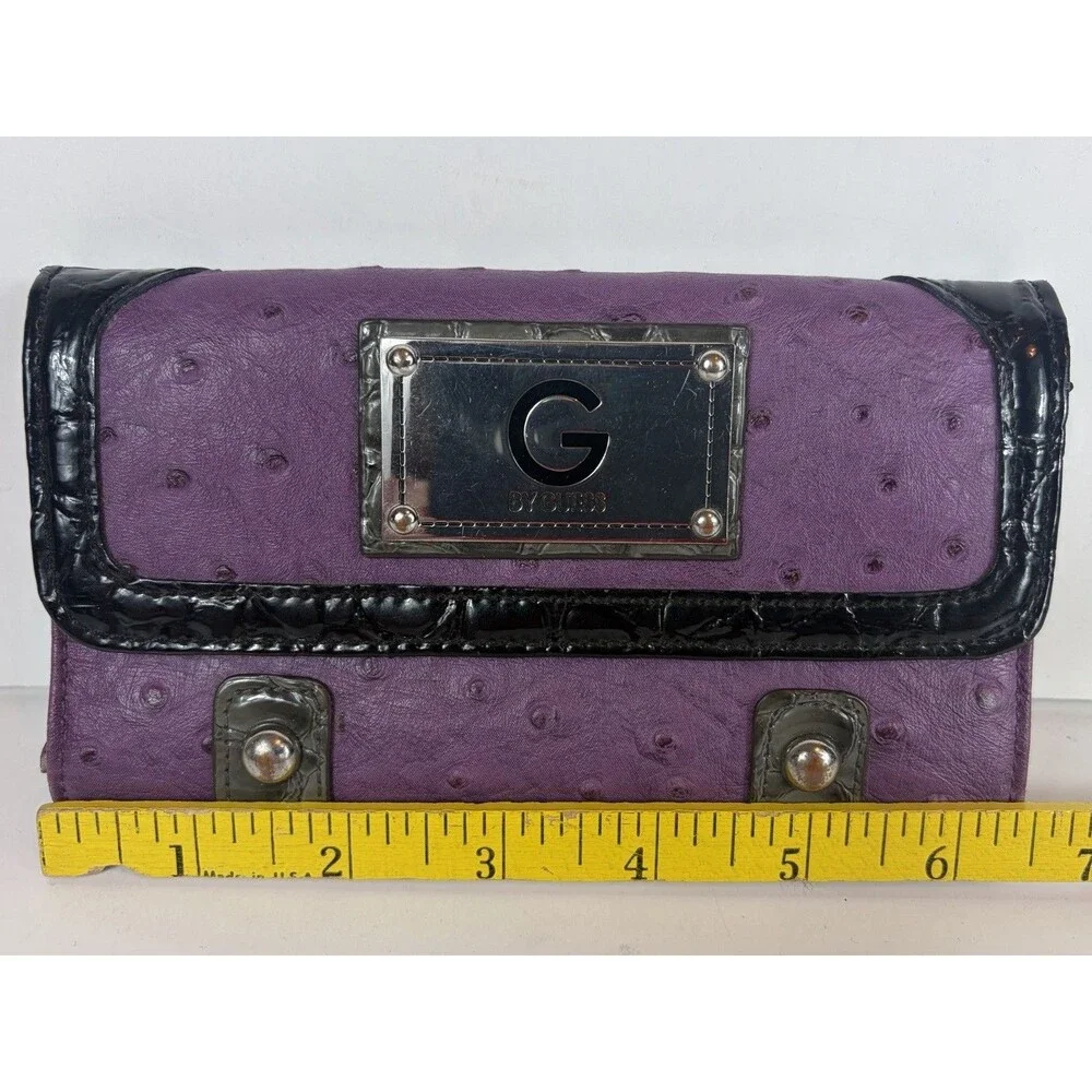 Guess Wallet Ostrich Embossed Y2K Purple And Black 6.5” X 3.5”